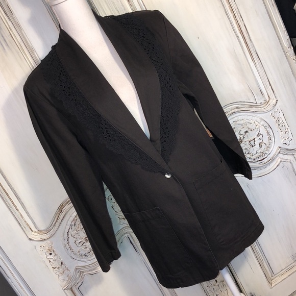 Cherokee an American Original Brown Denim Shawl Collar Boho Jacket S/S - Picture 3 of 12